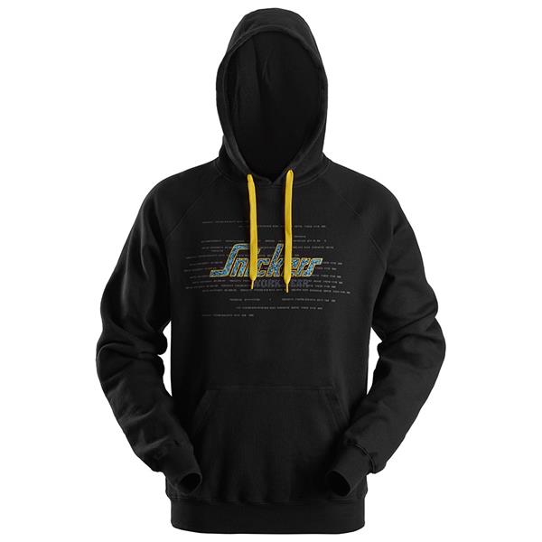 Black Snickers Logo Hoodie Large with kangaroo pocket, brushed inside, reinforced elbows – available at Keans Claremorris.