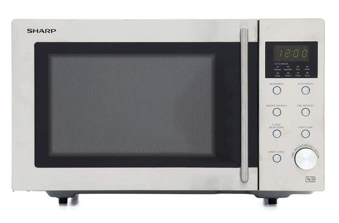 Sharp R28STM 23L stainless steel microwave with 5 power levels, touch control, auto defrost – available at Keans Claremorris.