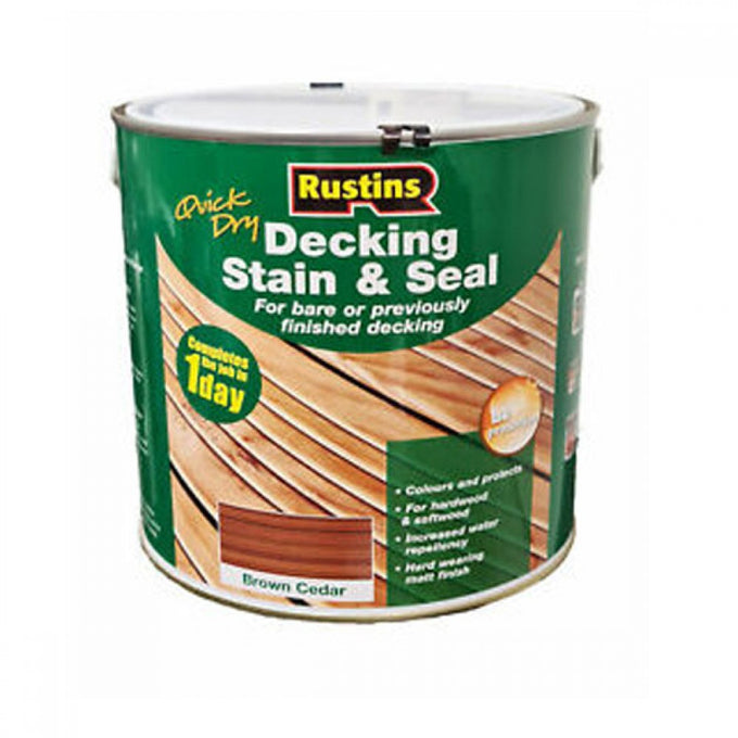 Rustins Quick Dry Decking Stain & Seal Brown Cedar 2.5L, waterborne, quick-dry, water-resistant matt finish – Keans
