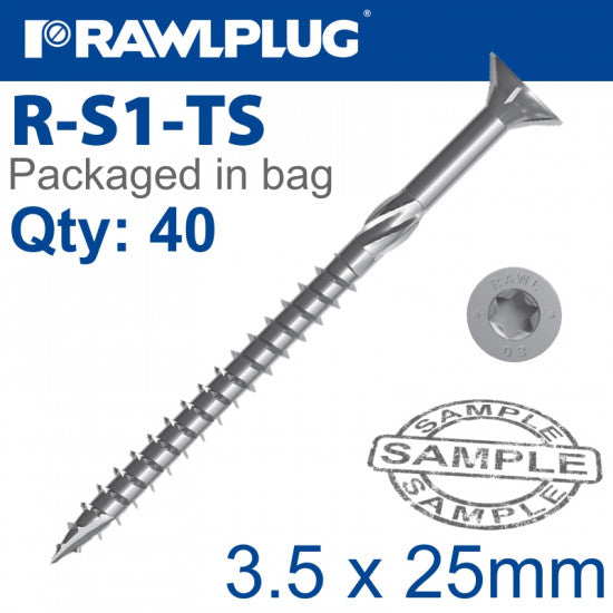 R-TS Hardened 3.5x25mm zinc plated chipboard screws, TX head, bag of 40 – Keans Claremorris