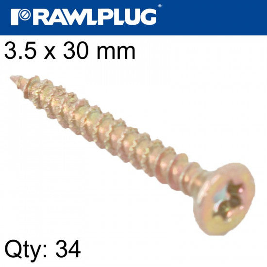 R-TS Hardened 3.5x30mm zinc plated chipboard screws, TX head, bag of 34 – Keans Claremorris