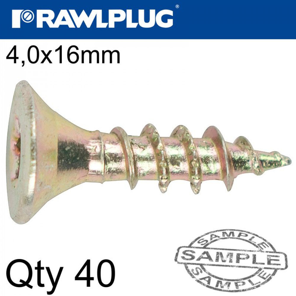 R-TS Hardened 4x16mm zinc plated chipboard screws, TX head, bag of 40 – Keans Claremorris