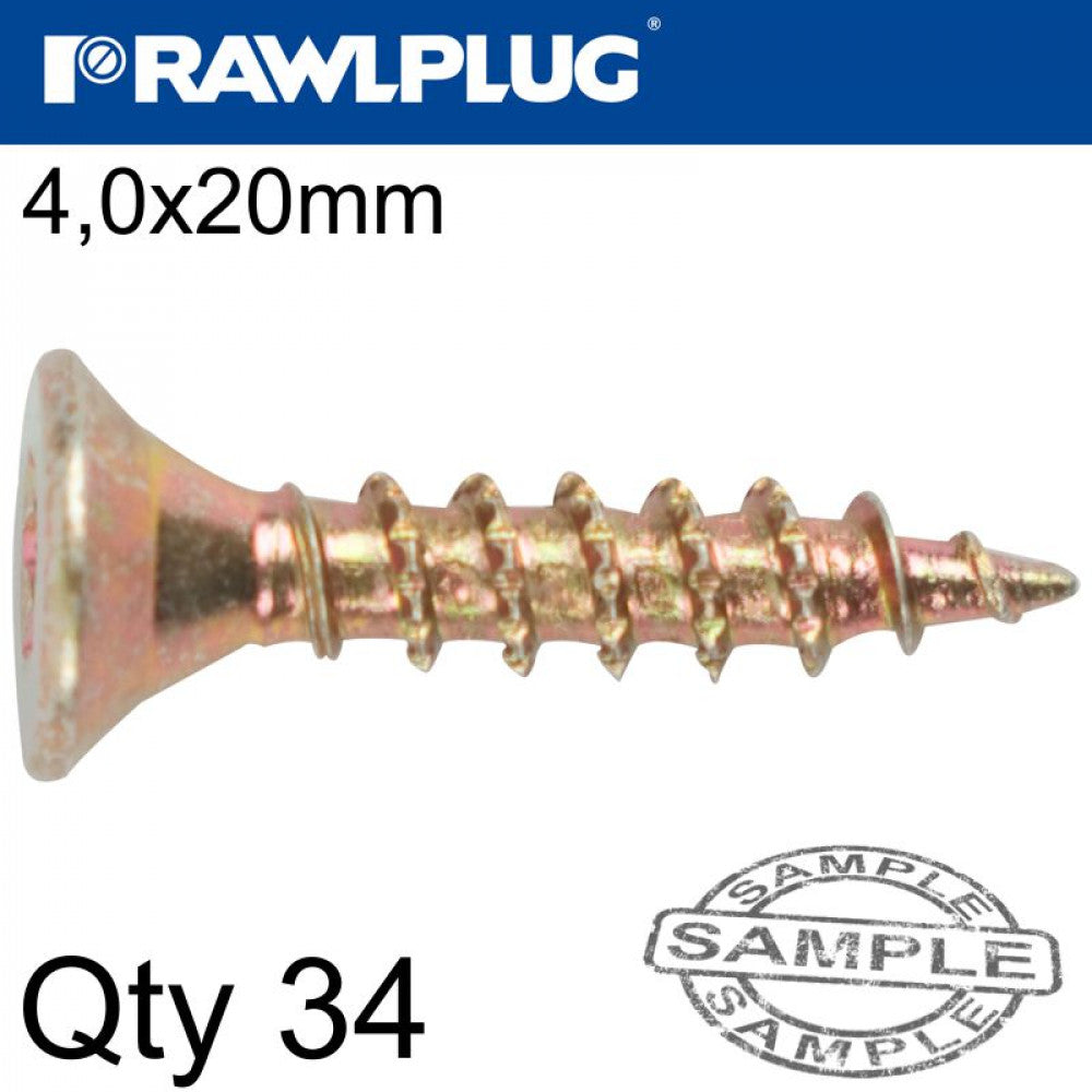 R-TS Hardened 4x20mm zinc plated chipboard screws, TX drive, bag of 34 - Keans Claremorris