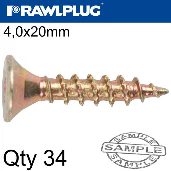 R-TS Hardened 4x20mm zinc plated chipboard screws, TX drive, bag of 34 - Keans Claremorris