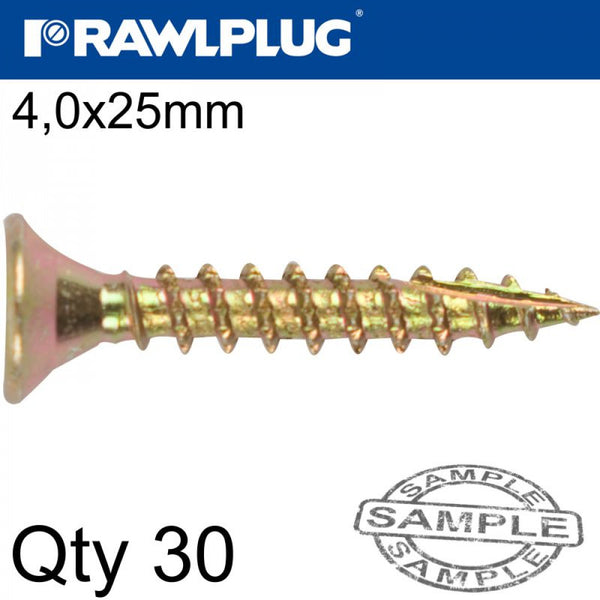 R-TS Hardened 4x25mm zinc plated chipboard screws, TX drive, bag of 30 - Keans Claremorris