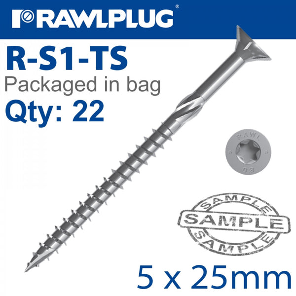 R-TS Hardened 5x25mm zinc plated chipboard screws, TX head, bag of 22 – Keans Claremorris