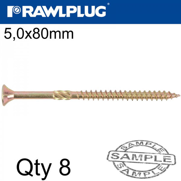 R-TS Hardened 5x80mm zinc plated chipboard screws, TX head, bag of 8 - Keans Claremorris