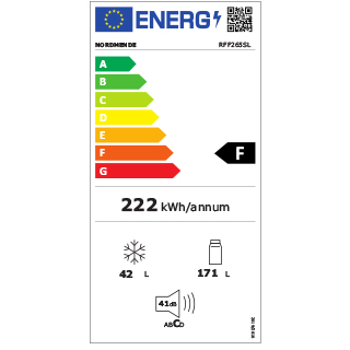 Nordmende RFF265SL fridge freezer in silver, spacious and energy-efficient, available at Keans Claremorris.