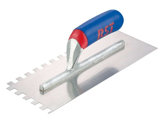 R.S.T Notched Trowel 10x10mm square serration, soft grip handle, steel blade, tile adhesive tool - Keans Claremorris