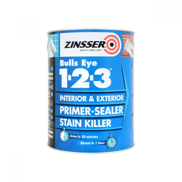 Zinsser 123 Bulls Eye Primer/Sealer 1L, water-based, quick-dry, rust inhibitive, interior/exterior, Keans Claremorris