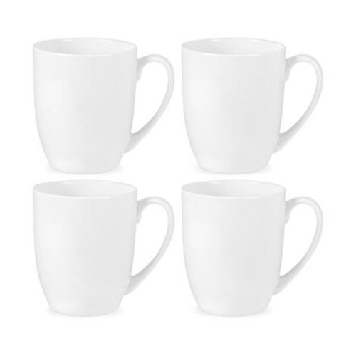 Set of 4 Royal Worcester Serendipity white barrel shape mugs, 350ml fine bone china, microwave & dishwasher safe – Keans