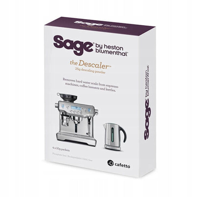 Sage Descaler pack of 4 sachets for coffee machines and kettles, removes limescale, biodegradable, from Kean’s Claremorris.