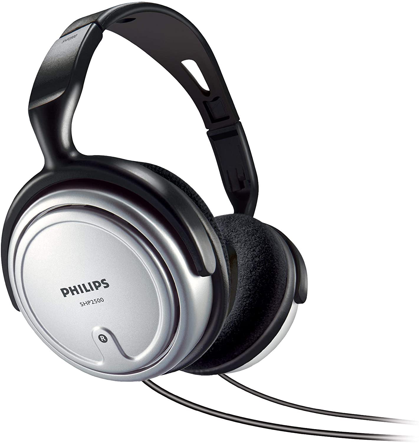 Philips SHP2500/10 Audio Hi-Fi Headphones, TV Headphones with Long Cable (Excellent Sound, Sound Isolation, In-Cord Volume Control, Extra Long 6-m Cable) Silver/Black ds