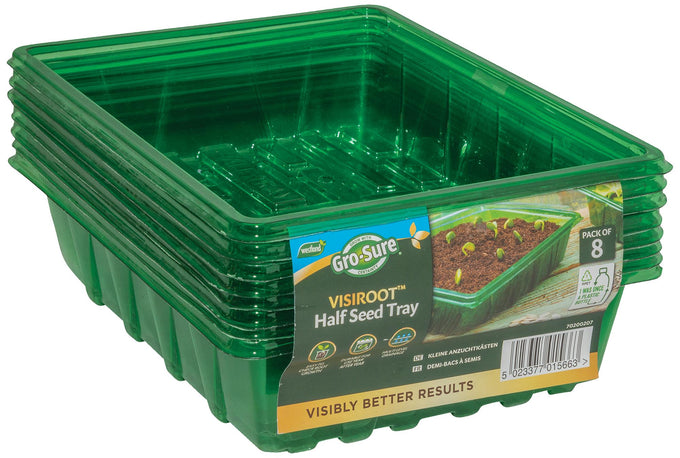 Gro-Sure Visiroot Half Seed Tray (8 pack) with transparent RPET, multi-level drainage, ideal for seeds and cuttings - Keans