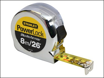 Stanley Powerlock Tape Armor 8M/26" with Tru-Zero hook, Mylar blade, extra-bold numbers – available at Keans Claremorris
