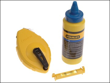 Stanley 30m blue chalk line with ergonomic ABS case, stainless steel hook, level, and 113g chalk – Keans Claremorris