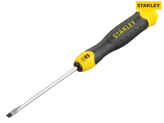 Stanley Cushion Grip Parallel Tip Screwdriver 3x75mm, magnetic tip, chrome plated, soft grip handle - Keans Claremorris