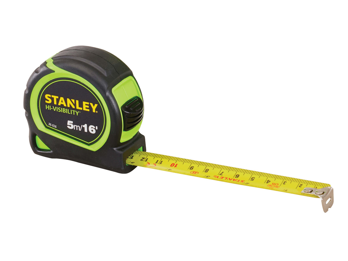STANLEY Tylon Hi-Viz 5m/16ft pocket tape measure with Tylon coated blade, Tru-zero hook, ergonomic case – Keans Claremorris
