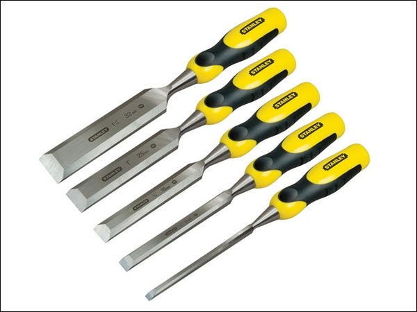 Stanley DYNAGRIP 5-piece wood chisel set with steel strike caps, soft grip handles, high carbon steel blades - Keans
