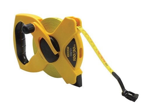 Stanley 30m Fibreglass Tape Measure 13mm wide, dual metric/imperial, durable blade, yellow case – Keans Claremorris