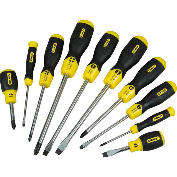 Stanley Cushion Grip 10-piece screwdriver set with magnetic tips, corrosion-resistant bars, soft grip handles - Keans