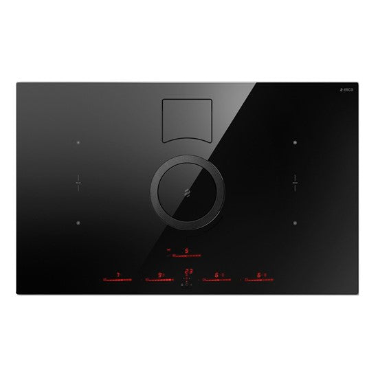 Elica 83cm Nikolatesla Switch induction hob with 4 zones, 2 bridge zones, downdraft extractor, black glass – Keans