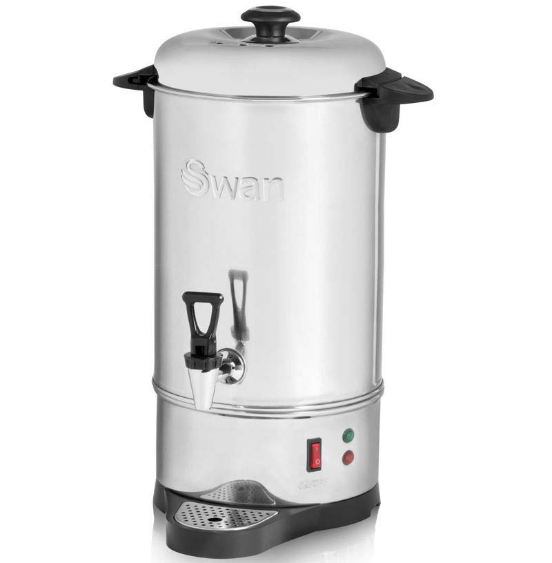 Swan 10L stainless steel catering urn with tap, locking lid, heat-resistant handles, and keep warm function – Keans