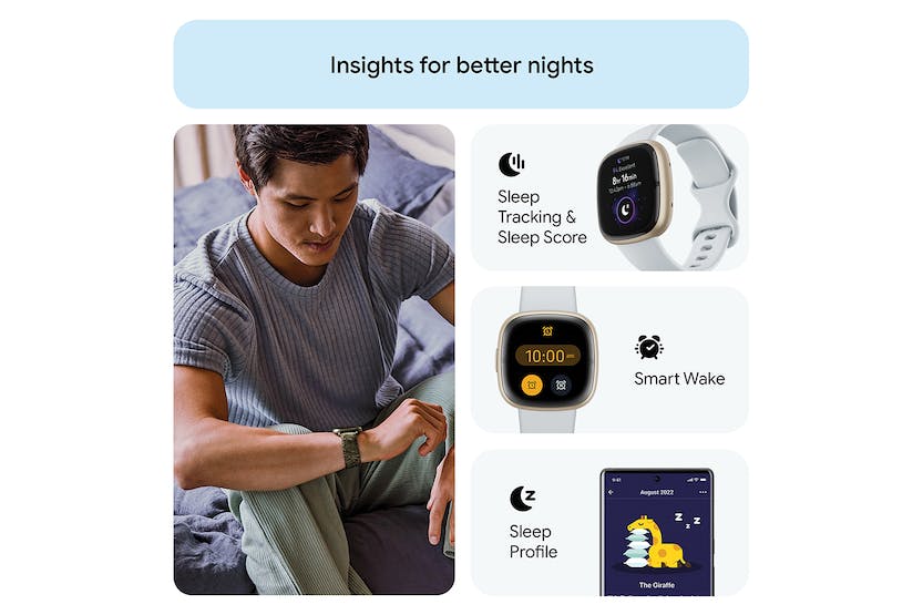Fitbit Sense 2 Smartwatch in Blue Mist & Soft Gold, advanced health tracking, from Keans Claremorris store.