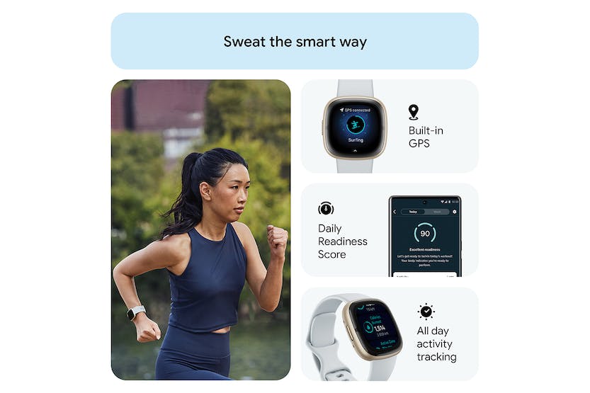 Fitbit Sense 2 Smartwatch in Blue Mist & Soft Gold, advanced health tracking – available at Keans Claremorris