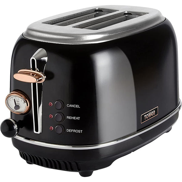 Tower T20016 Bottega 2 Slice SS Toaster Black with Rose Gold Accents
