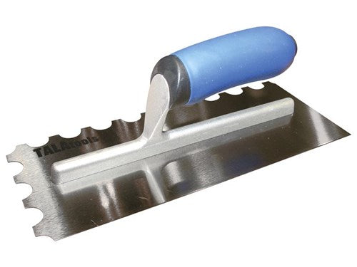 U-Notched Trowel 11x4.75in with 0.6mm spring steel blade, nine rivet soft grip handle, professional quality - Keans