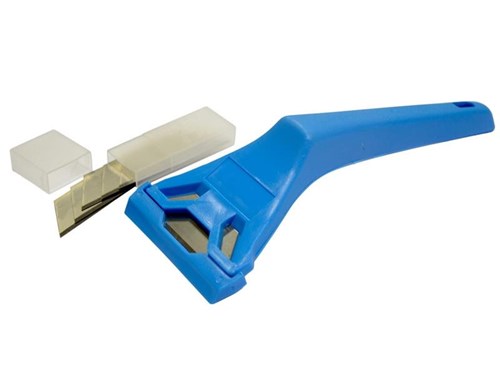 Tala Window Scraper with 6 heavy-duty blades and safety guard, ideal for paint removal – available at Keans Claremorris.