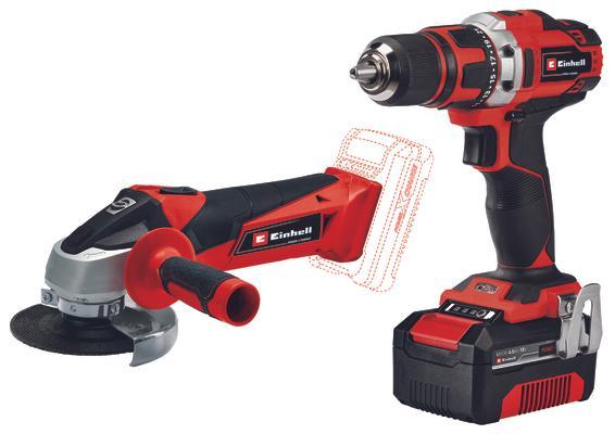 EINHELL 18V cordless drill driver and angle grinder kit with 4.0Ah battery, charger, bits, and storage bag – Keans