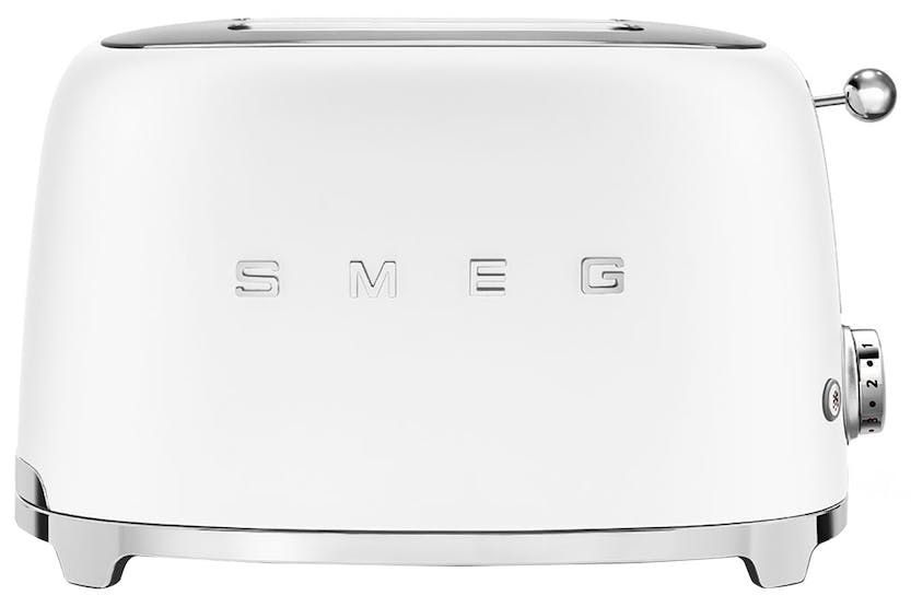SMEG Matt White 50s Style Two Slice Toaster with reheat, defrost, bagel functions, stainless steel lever – Keans Claremorris