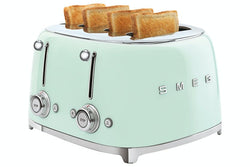 SMEG 4-slice pastel green toaster with 6 browning levels, bagel function, dual controls, available at Kean’s Claremorris. –
