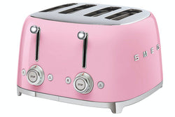SMEG 4-slice pink toaster with retro design, adjustable browning, and extra-wide slots – available at Keans Claremorris.