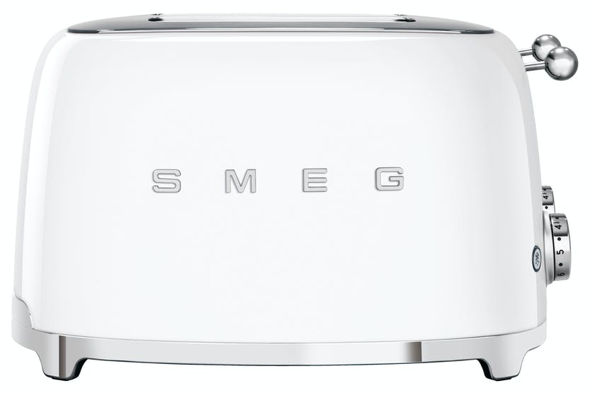 SMEG 4-slice white toaster with retro design, adjustable browning, and extra-wide slots – available at Keans Claremorris.