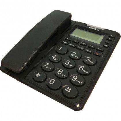 Uniden TW6409 black corded phone with big buttons, caller ID, speakerphone, and large display – Keans Claremorris.