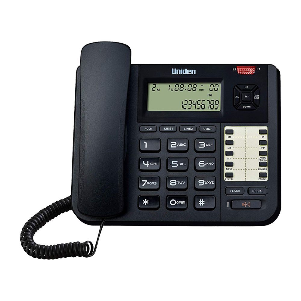 Uniden CE8402 black corded speakerphone with caller ID, mute, 99 phonebook, loudspeaker – Keans Claremorris