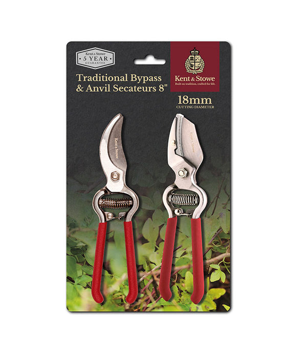 K&S Traditional 8" Bypass & Anvil Secateurs, handcrafted carbon steel blades, durable, 5-year guarantee – Keans Claremorris