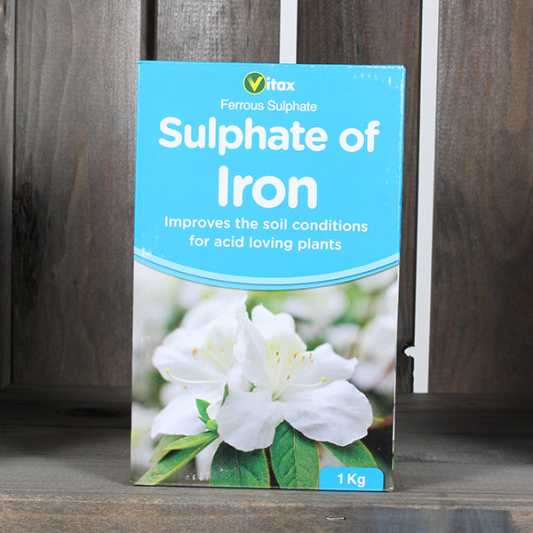 Vitax Sulphate of Iron 1Kg for acid-loving plants, improves soil pH and nutrient uptake – available at Keans Claremorris.