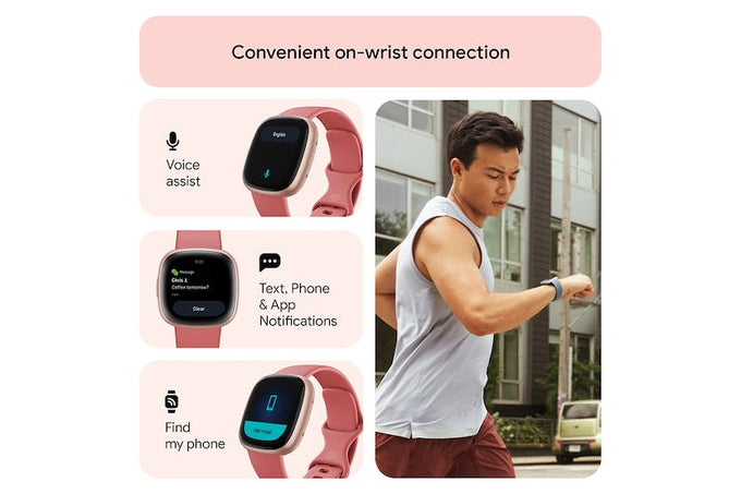 Fitbit Versa 4 Smartwatch in Pink Sand and Copper Rose, fitness tracking, heart rate monitor - Keans Claremorris