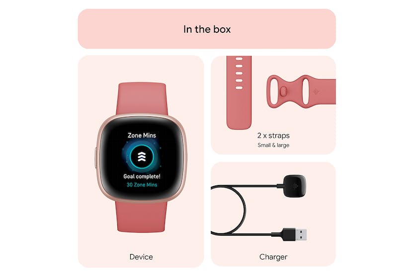 Fitbit Versa 4 Smartwatch in Pink Sand and Copper Rose, fitness tracking, heart rate monitor - Keans Claremorris