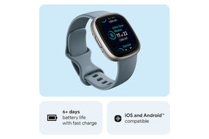 Fitbit Versa 4 Smartwatch | Waterfall Blue & Platinum