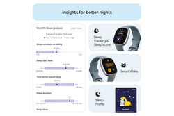 Fitbit Versa 4 Smartwatch in Waterfall Blue & Platinum, fitness tracking, heart rate monitor – available at Keans Claremorris