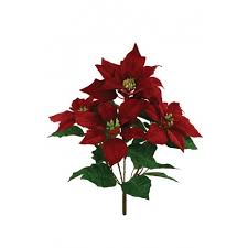 Velvet Poinsettia Bush 5x45cm with red velvet leaves, festive holiday decor - Keans Claremorris
