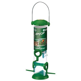 Flip Top Seed Feeder Large with easy-fill flip top and feeder pole base – available at Keans Claremorris.