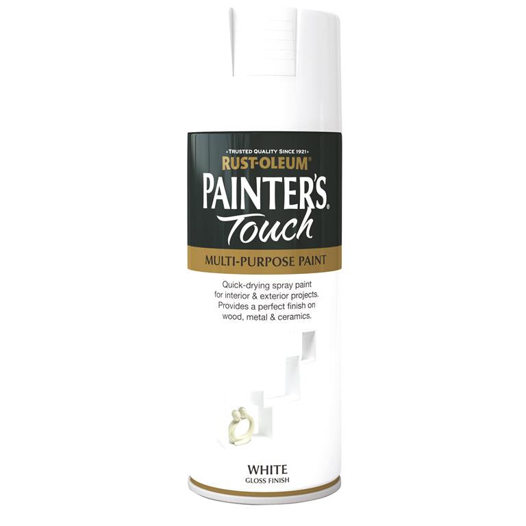 Painters Touch Gloss White 400ml aerosol spray paint, fast-drying, durable smooth finish for indoor/outdoor use - Keans