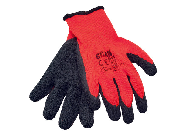 Scan Hi-Vis Latex Thermal Gloves pack of 5, seamless, thermal lining, black latex grip, EN420 & EN388 certified - Keans
