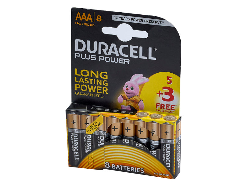 Duracell AAA 8-pack batteries (5+3 bonus), long-lasting power for household devices – available at Keans Claremorris.